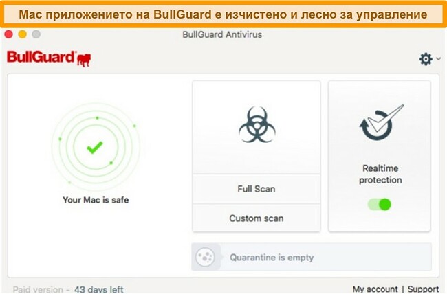 Екранна снимка на основния интерфейс на BullGuard за Mac