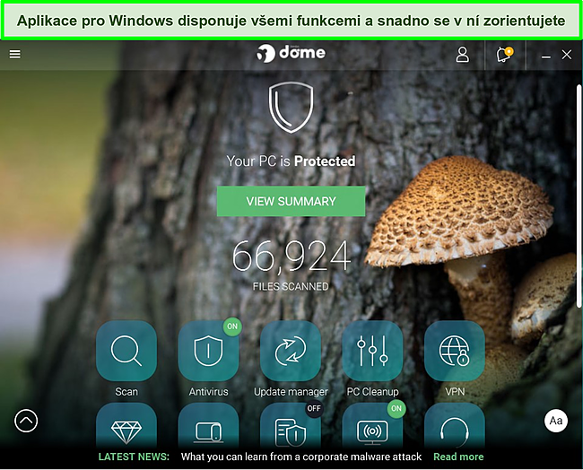 Snímek obrazovky rozhraní aplikace Panda pro Windows.