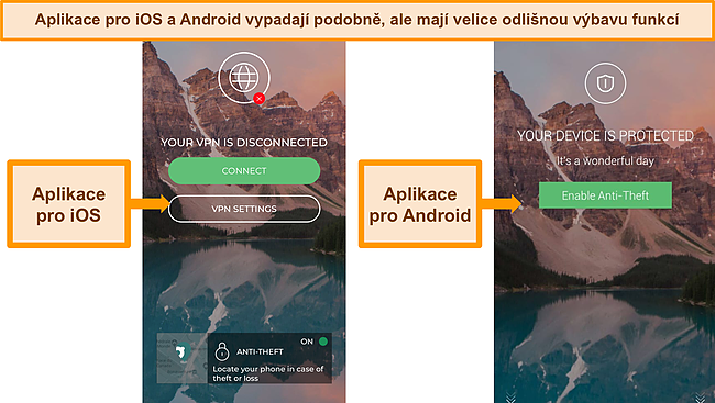 Screenshoty hlavního rozhraní pro aplikace Panda pro iOS a Android.