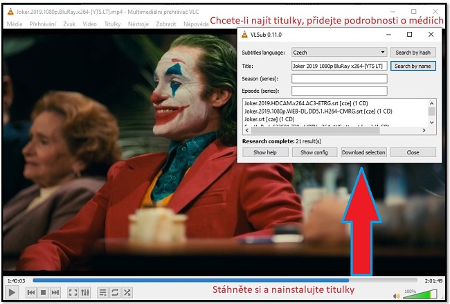 Stáhnout titulky s VLC