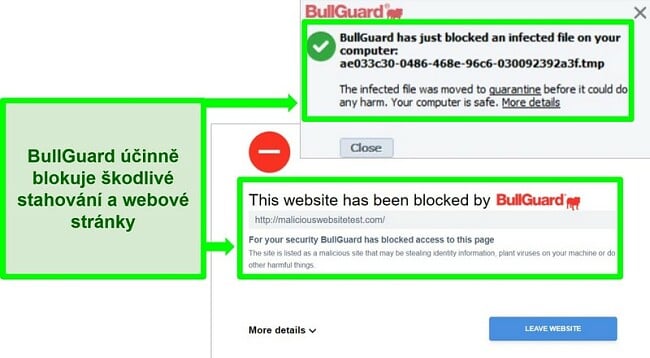 Screenshot z webu BullGuard a bloků ke stažení.