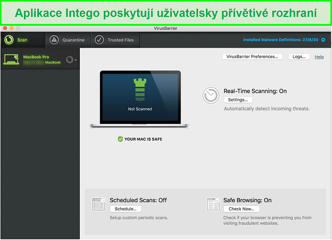 Screenshot uživatelsky přívětivého rozhraní Intego