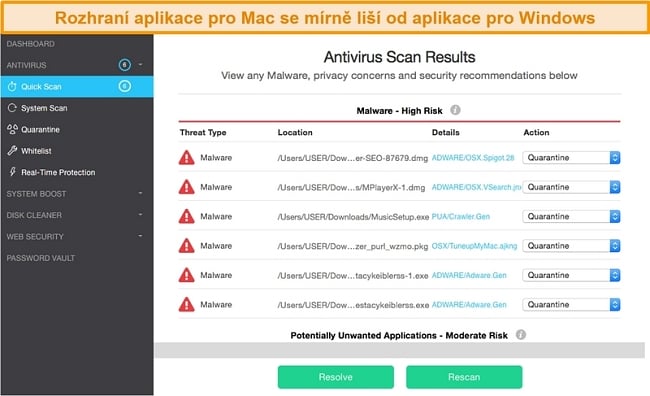 Screenshot z domovské stránky aplikace TotalAV na Macu