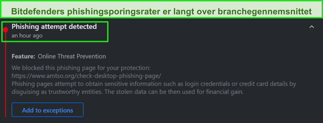 Bitdefender desktop phishing advarsel.