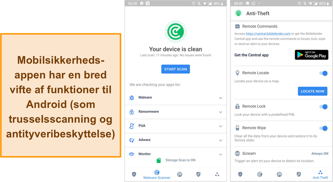 Skærmbillede af Bitdefenders Mobile Security-app.