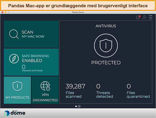 Skærmbillede af Panda app -grænsefladen på Mac.