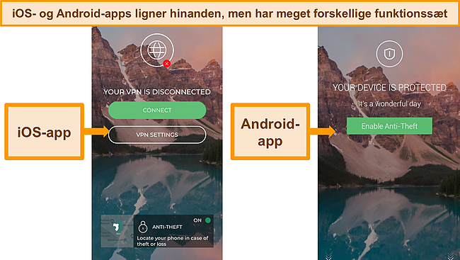 Skærmbilleder af hovedgrænsefladen til Pandas iOS- og Android -apps.