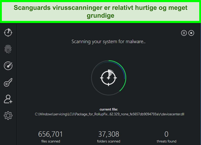 Skærmbillede af Scanguards systemscanning, der kører på en Windows -pc.