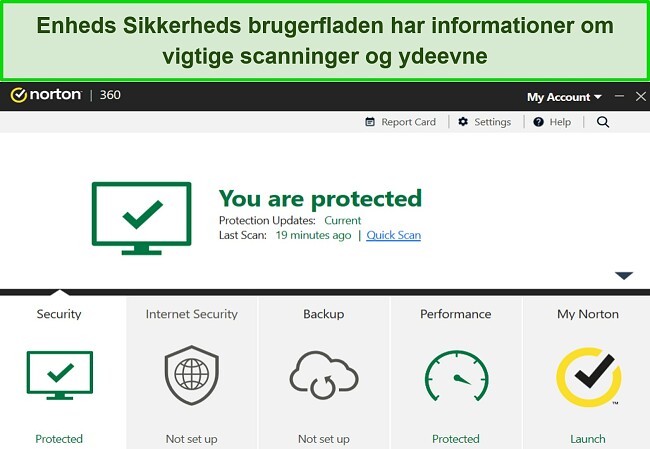 Skærmbillede af Nortons Device Security-dashboard til Windows.