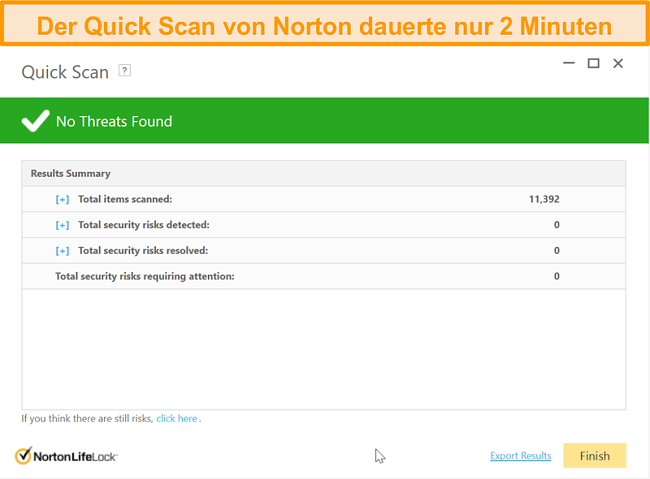 Screenshot des schnellen Scan-Ergebnisses von Norton 360