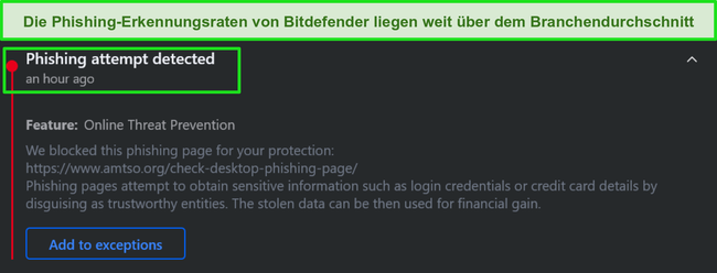 Bitdefender Desktop-Phishing-Warnung.