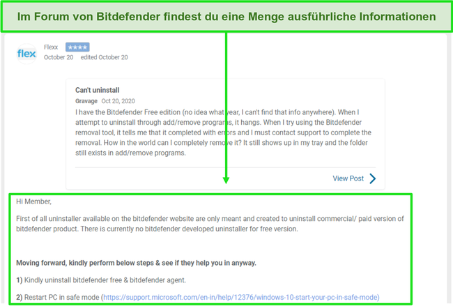 Screenshot eines Threads aus dem Community-Forum von Bitdefender.