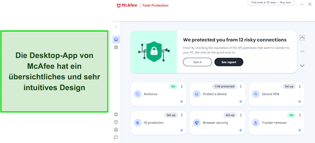 Screenshot der Desktop-Oberfläche von McAfee