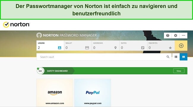 Screenshot der Passwort-Manager-Funktion von Norton.