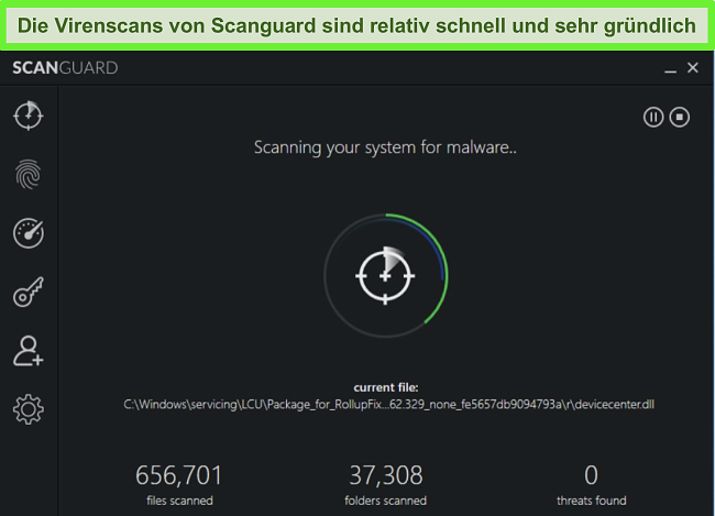 Screenshot von Scanguard's System Scan, der auf einem Windows-PC ausgeführt wird.