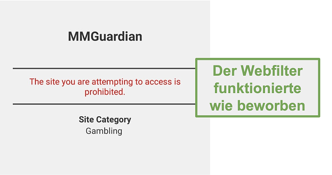 Screenshot des Webfilters, der wie angekündigt funktioniert hat