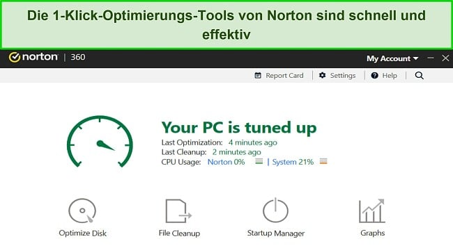 Screenshot der Optimierungstools von Norton.