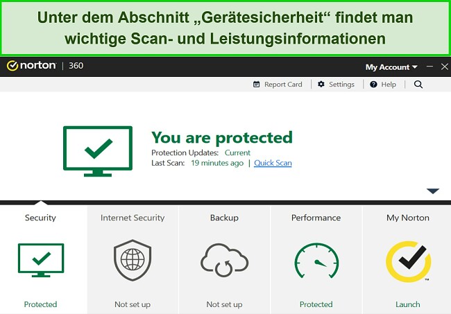 Screenshot des Gerätesicherheits-Dashboards von Norton für Windows.