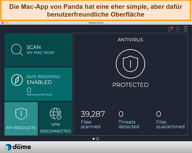 Screenshot der Panda-App-Oberfläche auf dem Mac
