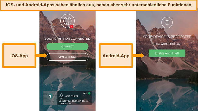 Screenshots der Hauptoberfläche für Pandas iOS- und Android-Apps.