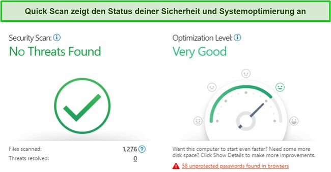 Screenshot der Ergebnisse des Trend Micro-Schnellscans