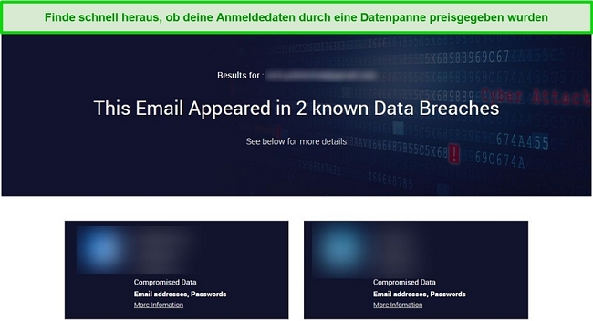 Screenshot mit den Ergebnissen der Datenverletzungstests