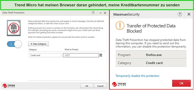 Screenshot der Trend Micro Data Theft Prevention-Funktion