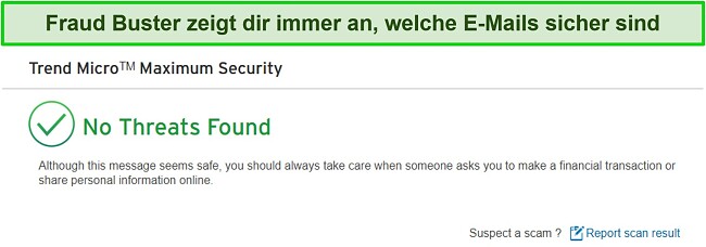 Screenshot von Trend Micro, das E-Mail-Nachrichten auf Bedrohungen überprüft