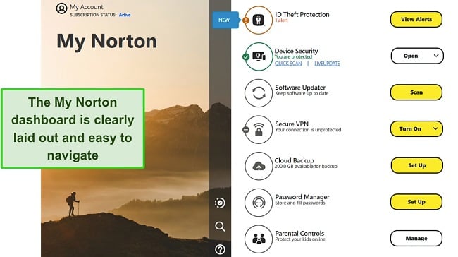 Screenshot of Norton's My Norton dashboard interface on Windows.