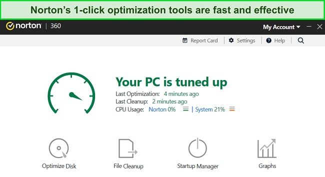 Screenshot of Norton's optimization tools.