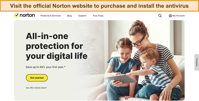 Screenshot of Norton's official website home page.