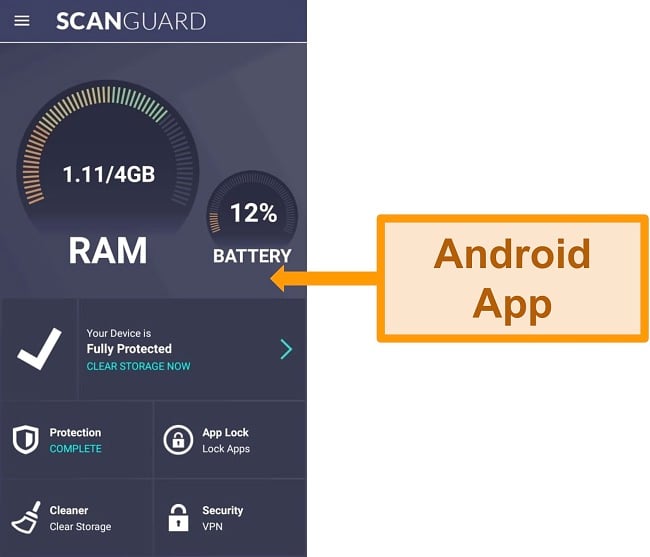 Screenshot of Scanguard's Android app interface.