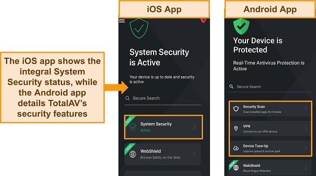 TotalAV’s iOS and Android apps are easy to navigate and have a similar appearance