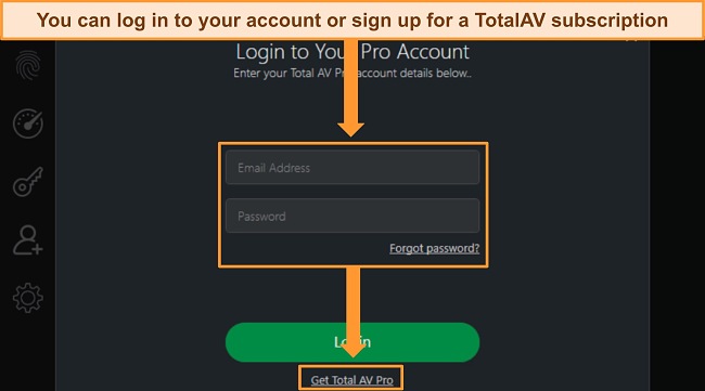 TotalAV login page screenshot