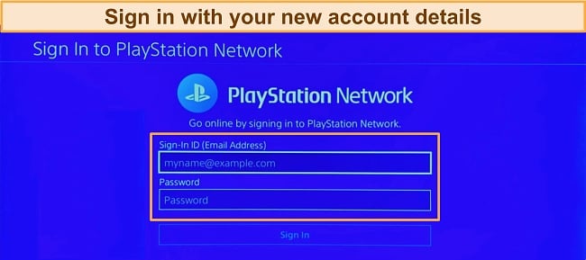 Screenshot of PlayStation Network account sign in screen