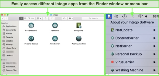 Screenshot of Intego's apps on the Finder window