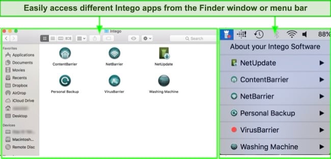 Screenshot of Intego's apps on the Finder window