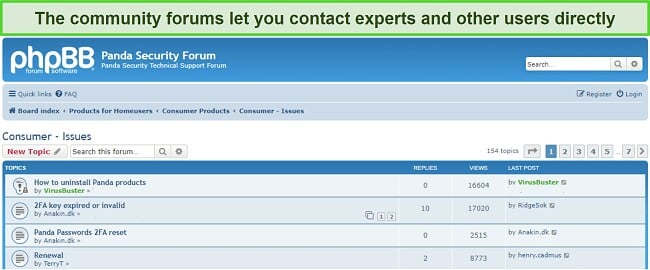 Screenshot of Panda's community forums