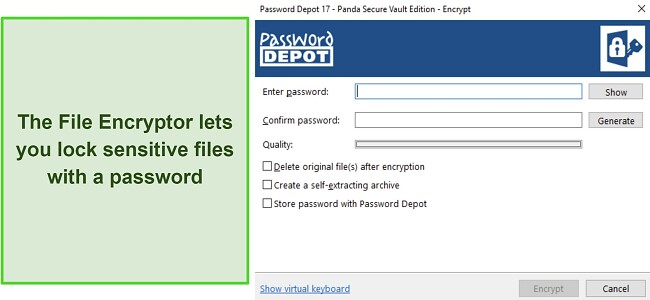 Screenshot showing how to lock a file with Panda's File Encryptor
