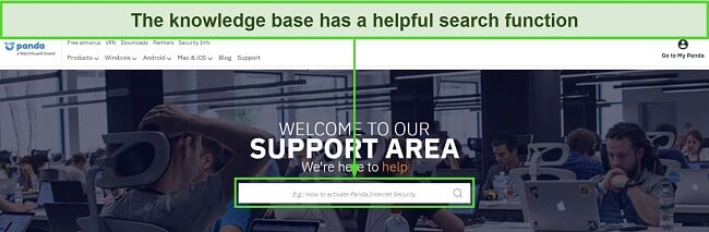 Screenshot of the search function in Panda's knowledge base