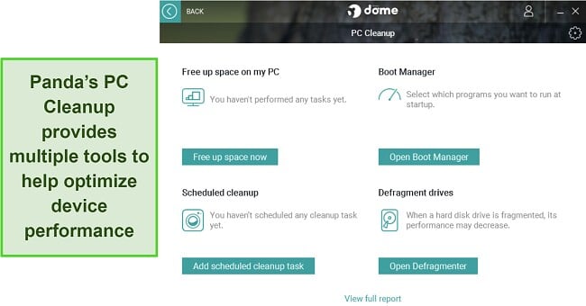 Screenshot of the available optimization tools in Panda's PC Cleanup