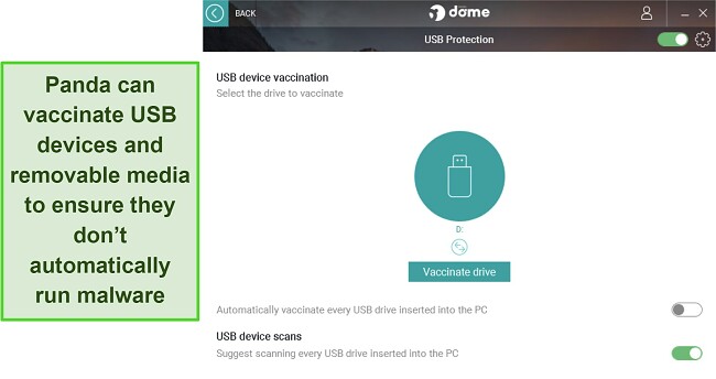 Screenshot of the USB vaccination feature in Panda