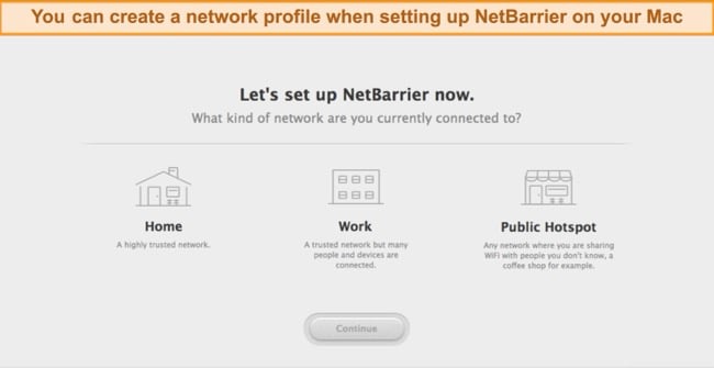 Screenshot of Intego NetBarrier's different network profiles
