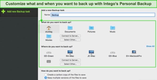 Screenshot of Intego's personal backup dashboard
