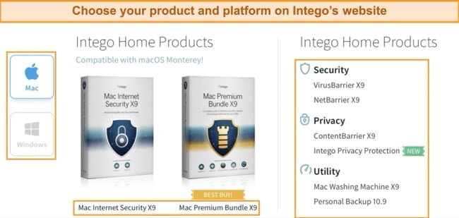 Screenshot of Intego's website products page