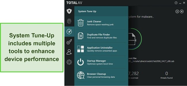 Screenshot of TotalAV's available optimization features