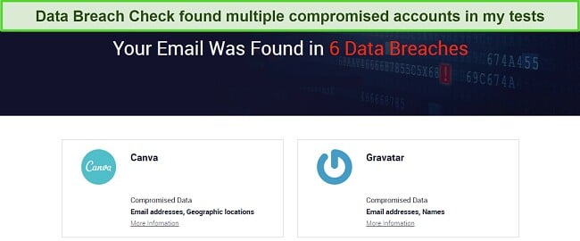  Screenshot of TotalAV's Data Breach Check results