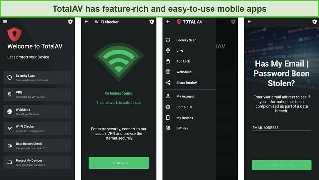 Screenshot showing TotalAV's mobile app interface