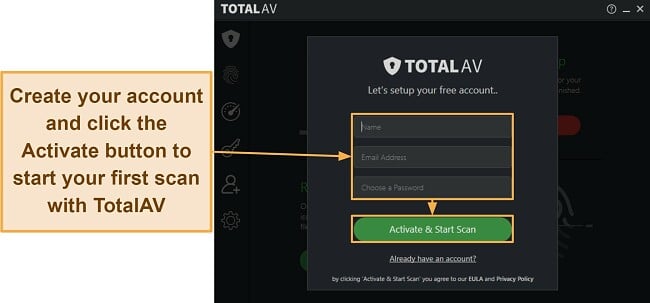  Screenshot showing how to log into TotalAV and activate your subscription