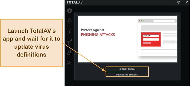 Screenshot of TotalAV updating virus definition database after installation